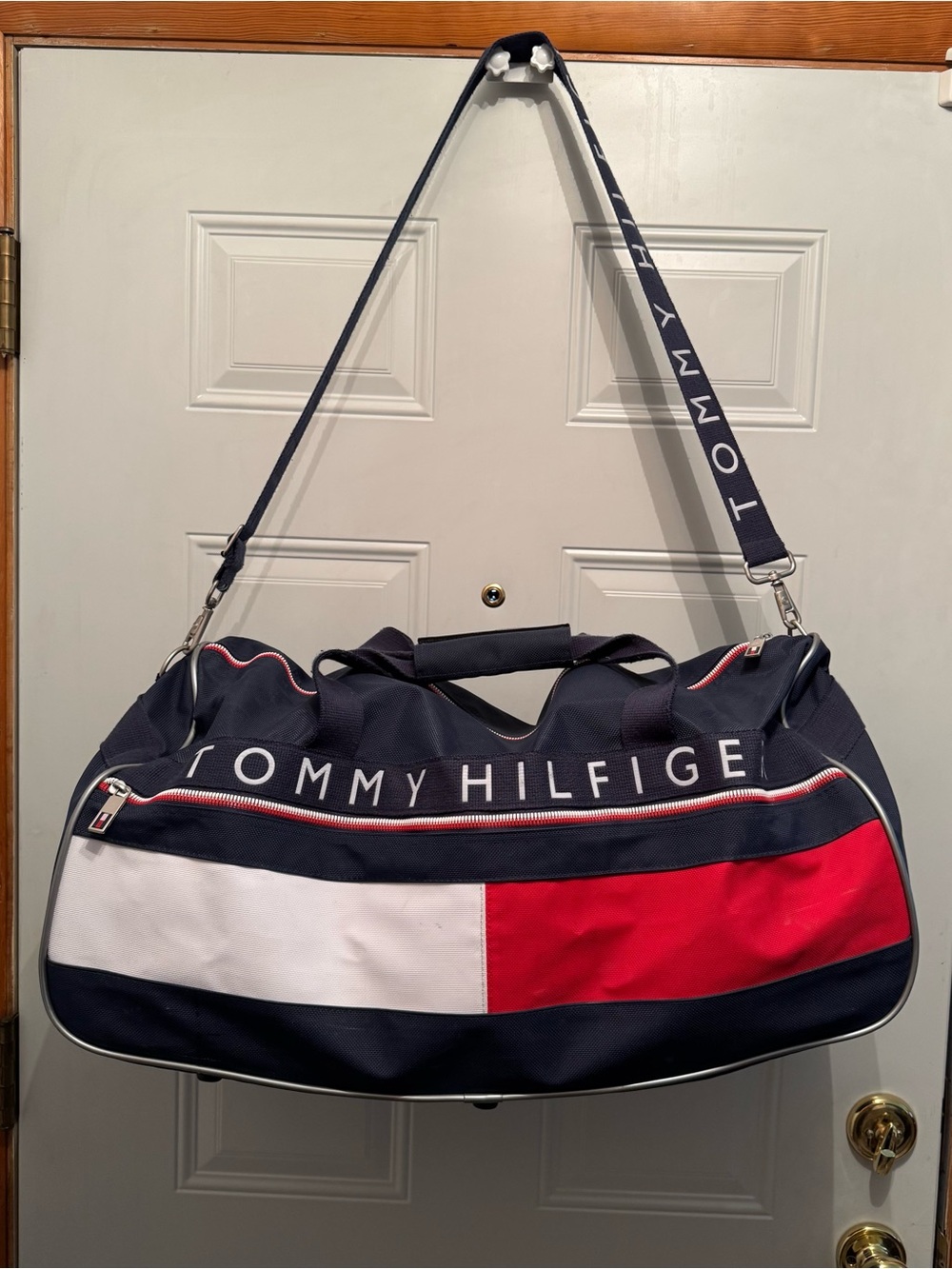 Tommy Hilfiger Navy, Red & White Men's Duffel Bag Branded Strap Flag Large